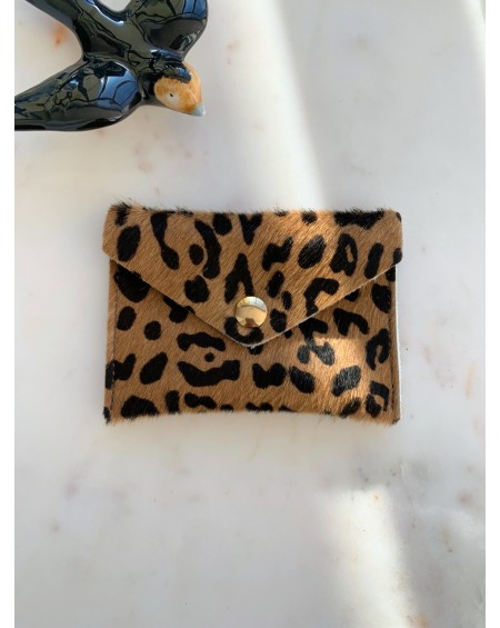 Leather Snap Wallet Suzanne - camel leopard